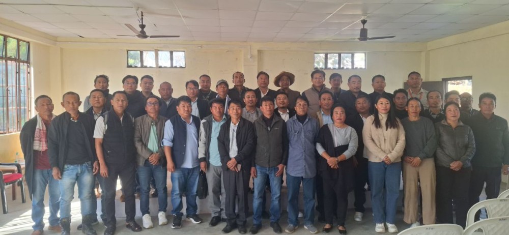 Members of the NPF 39 Sanis AC during the oath-taking programme held at the Multi-purpose Hall, Sanis in Wokha on December 15.